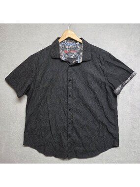 Robert Graham Shirt Mens 3XL Black Paisley Button Up Short Sleeve Preppy Casual